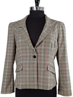 Tristan Women Sz 10 Glen Check Prince of Wales Plaid Blazer Jacket TailoredLined
